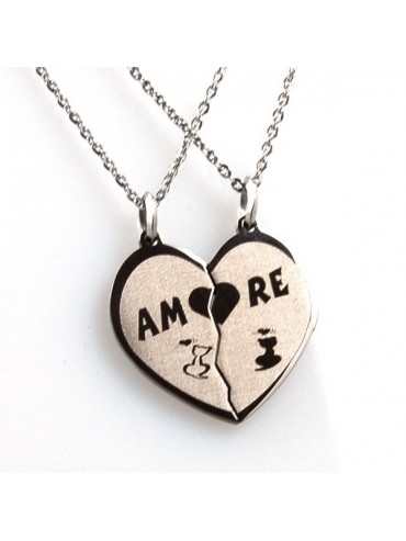 Collana con cuore che si spezza con gattini