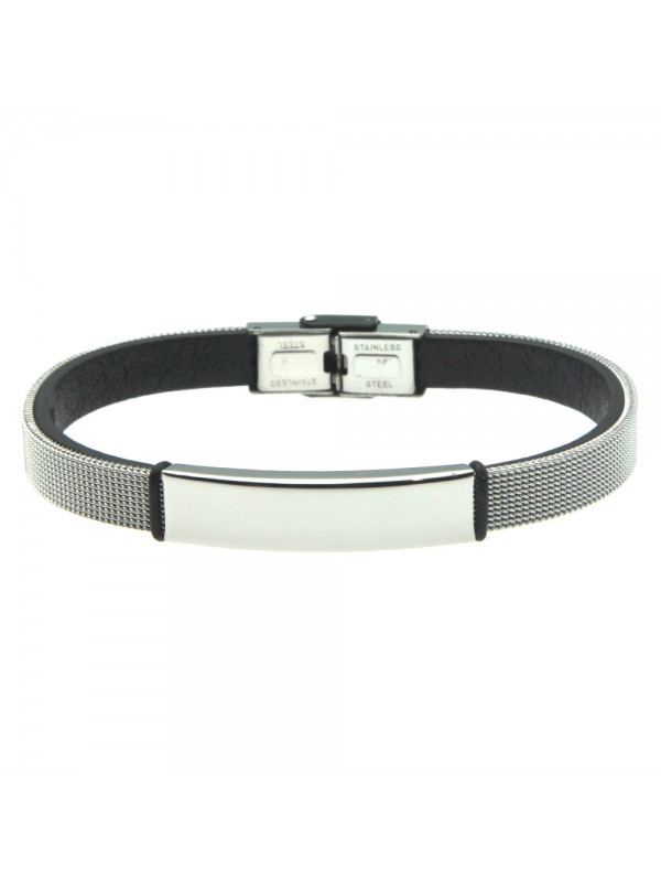 bracciale uomo piastra per incisione acciaio pelle bcc2597