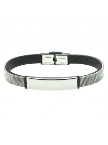 bracciale uomo piastra per incisione acciaio pelle bcc2597
