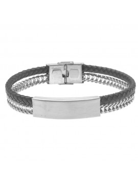 bracciale uomo pelle acciaio piastra per incisione - bcc2633