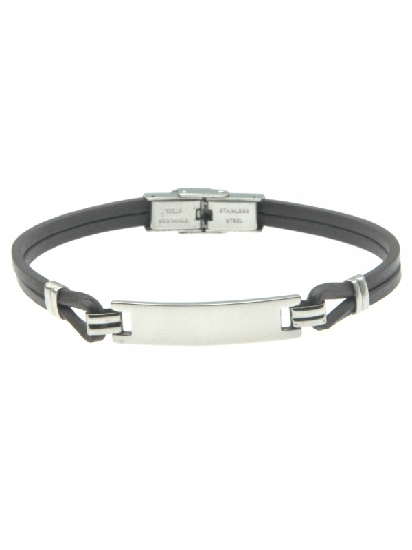 bracciale uomo piastra per incisione acciaio pelle bcc2638