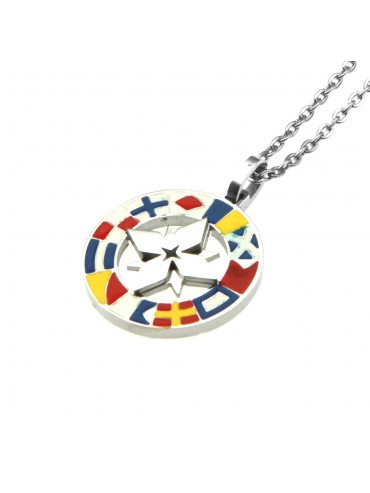 Collana rosa dei venti uomo con bandiere acciaio cln0148