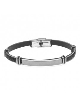 bracciale uomo pelle piastra acciaio da incidere - bcc2330