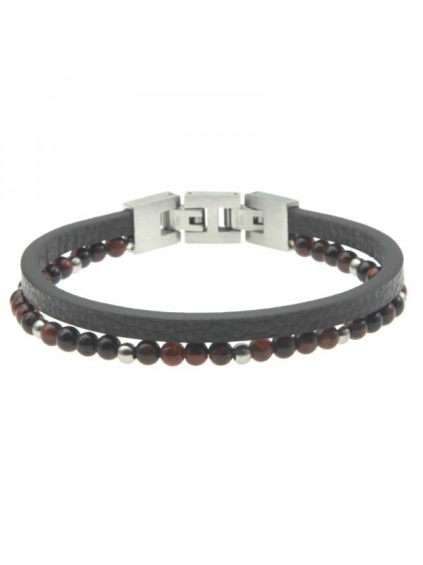 Bracciale uomo pelle pietre acciaio bcc0853