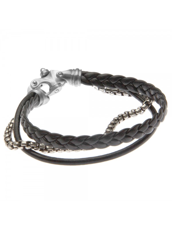 bracciale uomo in pelle e acciaio chiusura particolarissima - bcc2093