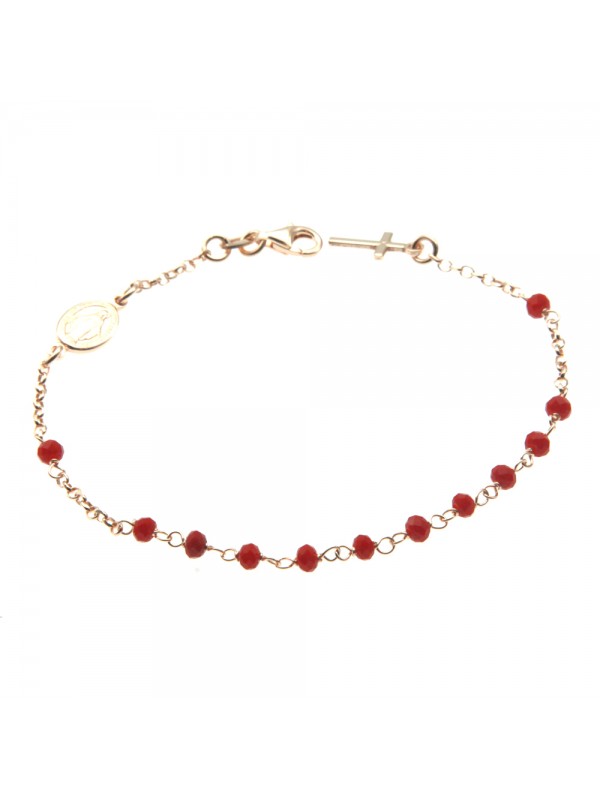 bracciale rosario in argento ramato postine rosse