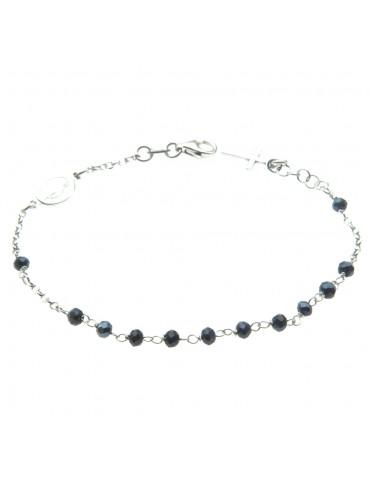 bracciale rosario in argento postine blu scuro bcc1167