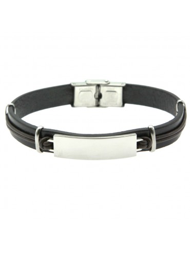 Bracciale uomo con piastra da incidere pelle acciaio bcc0442