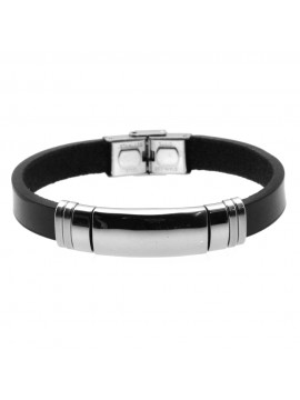 Bracciale uomo pelle con piastra per incisione acciaio bcc0446