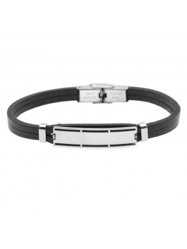 bracciale uomo pelle acciaio piastra per incisione bcc0456