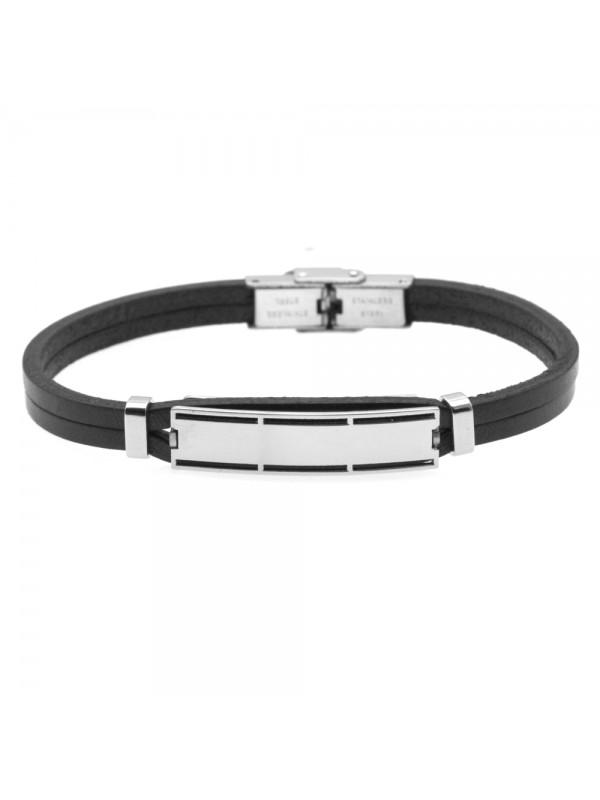 bracciale uomo pelle acciaio piastra per incisione bcc0456