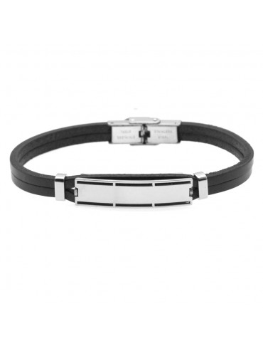 bracciale uomo pelle acciaio piastra per incisione bcc0456