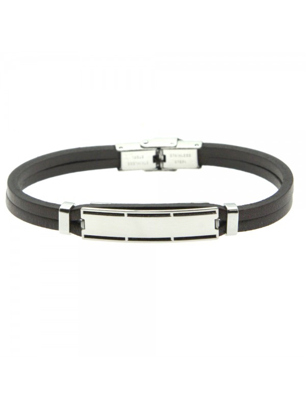bracciale uomo pelle acciaio piastra per incisione bcc0457