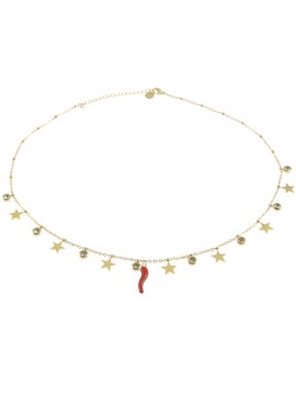 Collana donna con corno rosso e stelline cll0610