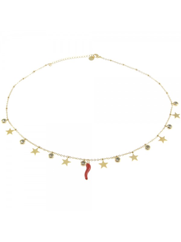 Collana donna con corno rosso e stelline cll0610