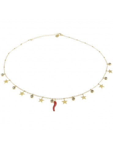 Collana donna con corno rosso e stelline cll0610