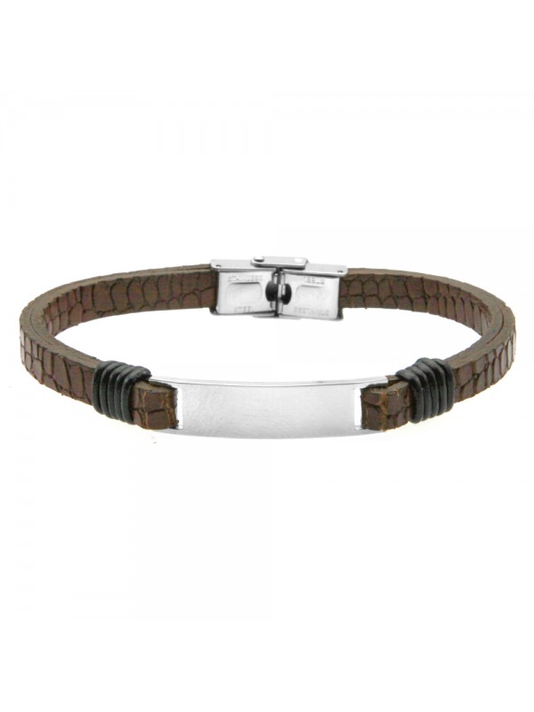 Bracciale pelle uomo piastra in acciaio bcc0433
