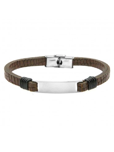 Bracciale pelle uomo piastra in acciaio bcc0433