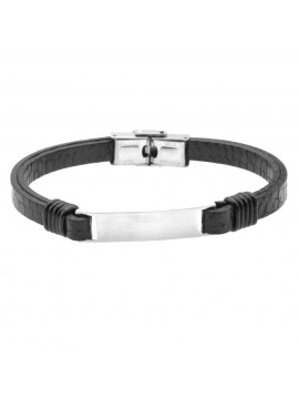 Bracciale uomo pelle piastra in acciaio bcc0434