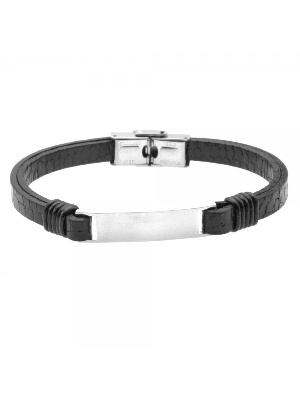 Bracciale uomo pelle piastra in acciaio bcc0434