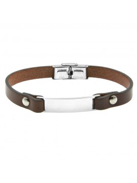 Bracciale pelle uomo piastra in acciaio bcc0439
