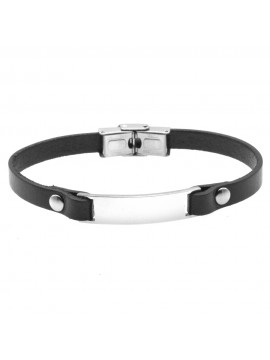 Bracciale pelle uomo piastra in acciaio bcc0460