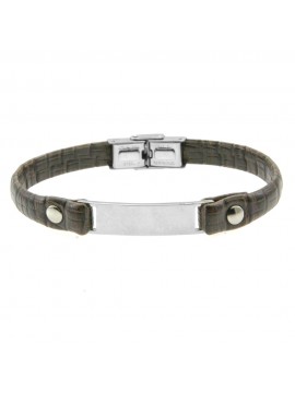 Bracciale pelle uomo piastra in acciaio bcc0464