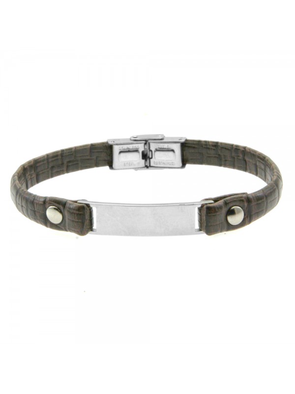 Bracciale pelle uomo piastra in acciaio bcc0464