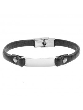 Bracciale pelle uomo piastra in acciaio bcc0465