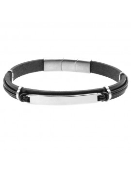 Bracciale pelle uomo piastra in acciaio bcc0470