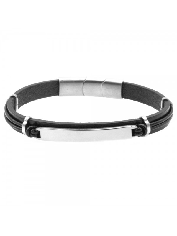 Bracciale pelle uomo piastra in acciaio bcc0470