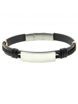 Bracciale pelle uomo piastra in acciaio bcc0471