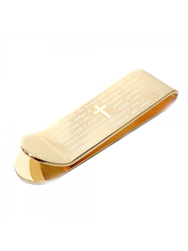 Fermasoldi con padre nostro acciaio dorato mm 55 mm 16 fsl007