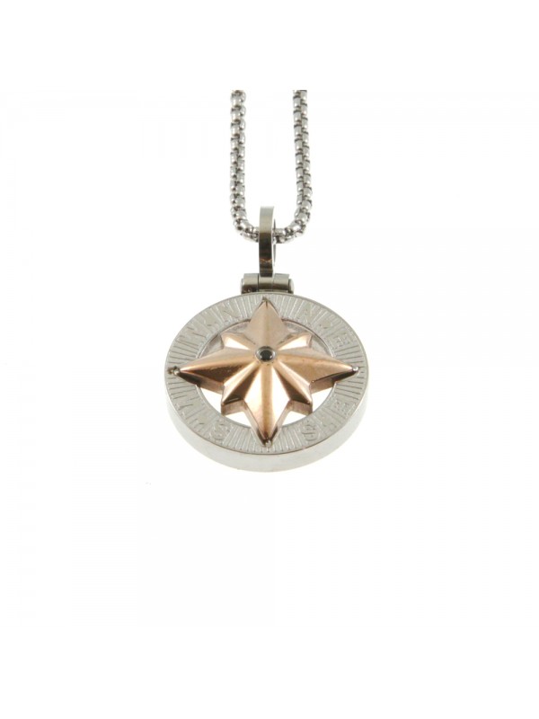 Collana con rosa dei venti in acciaio cln0152