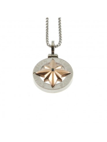 Collana con rosa dei venti in acciaio cln0152