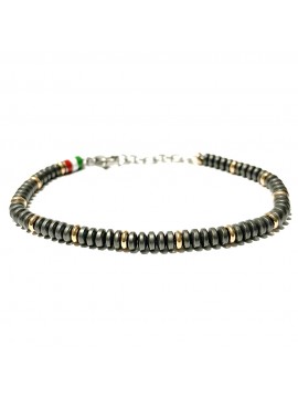 Bracciale uomo bandiera italiana acciaio ematite bcc0488