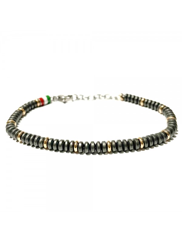 Bracciale uomo bandiera italiana acciaio ematite bcc0488