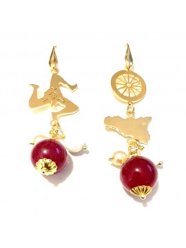 Orecchini siciliani bronzo pietre dure occ0088