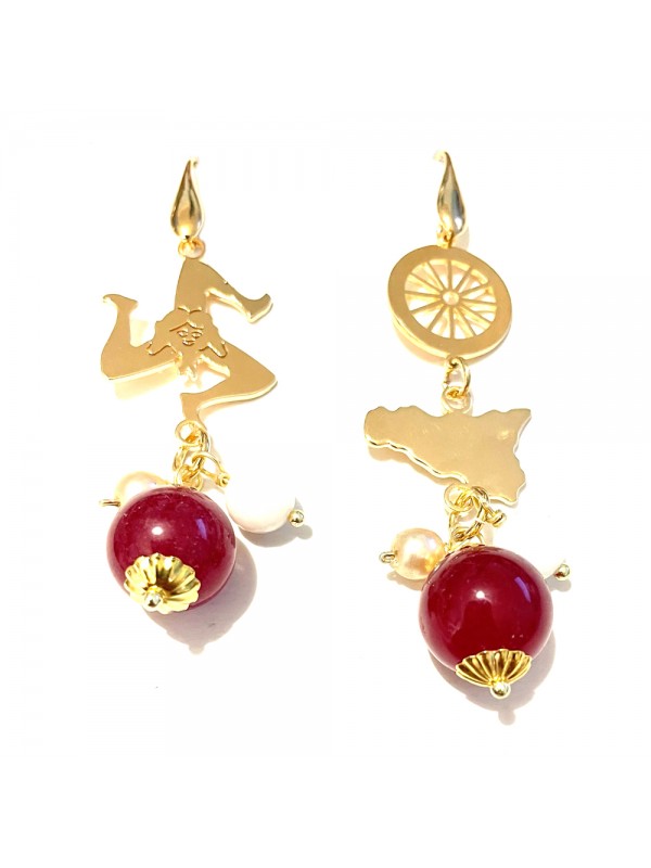 Orecchini siciliani bronzo pietre dure occ0088