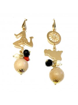 Orecchini siciliani bronzo pietre dure occ0089