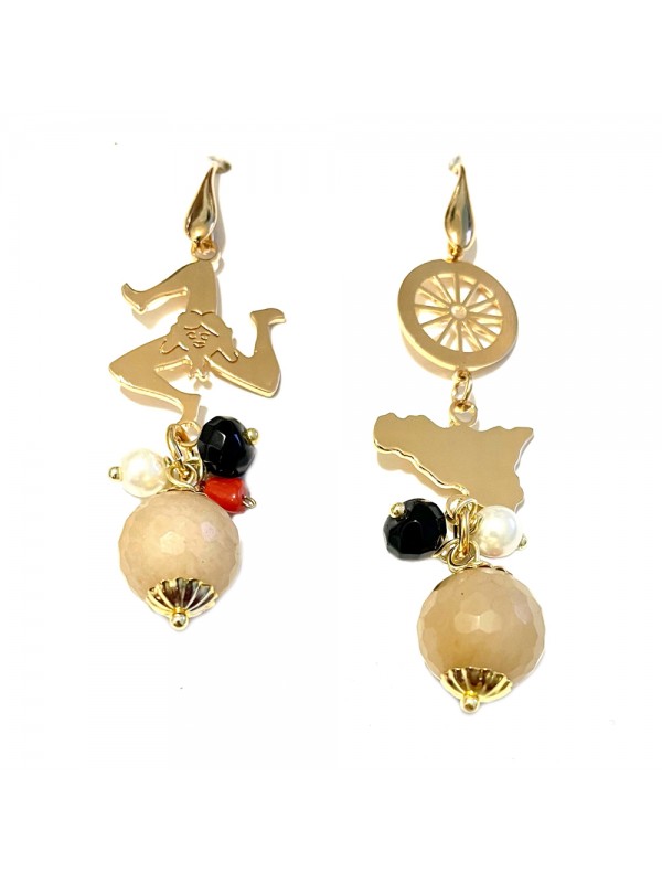 Orecchini siciliani bronzo pietre dure occ0089