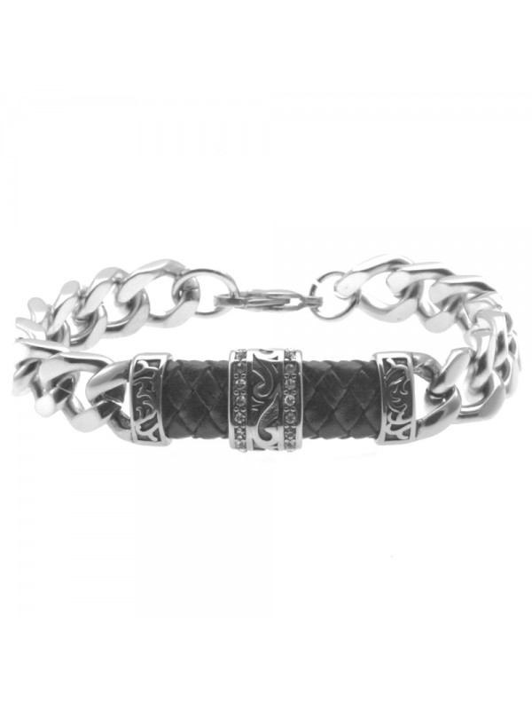 bracciale uomo acciaio pelle grumetta bcc1437