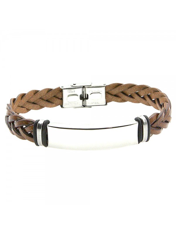bracciale uomo pelle piastra in acciaio bcc2705