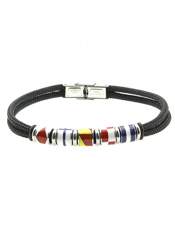 bracciale bandiere nautiche uomo acciaio e corda bcc2716
