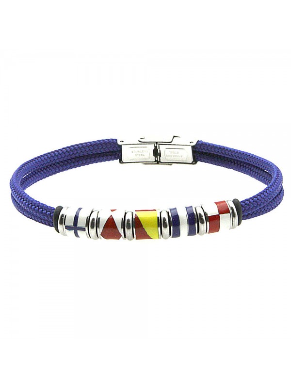 bracciale bandiere nautiche uomo acciaio e corda bcc2717