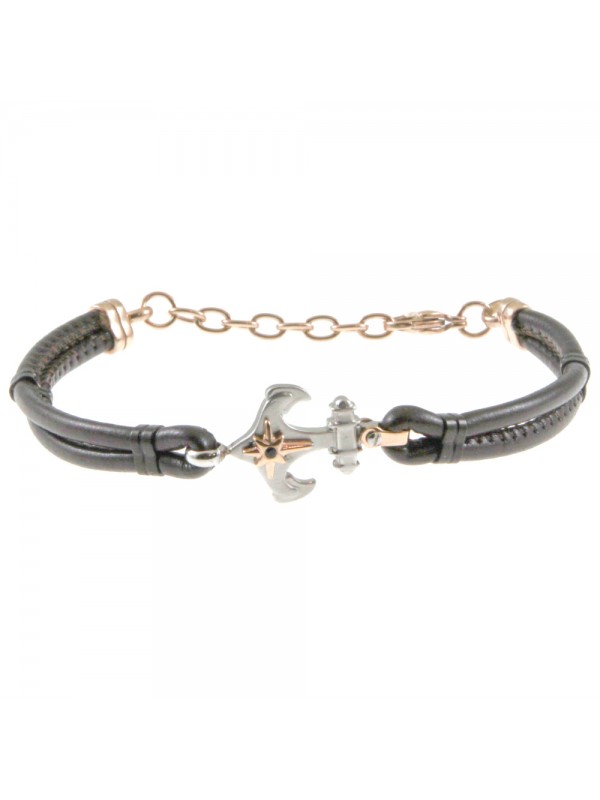 bracciale uomo ancora acciaio pelle bcc2770