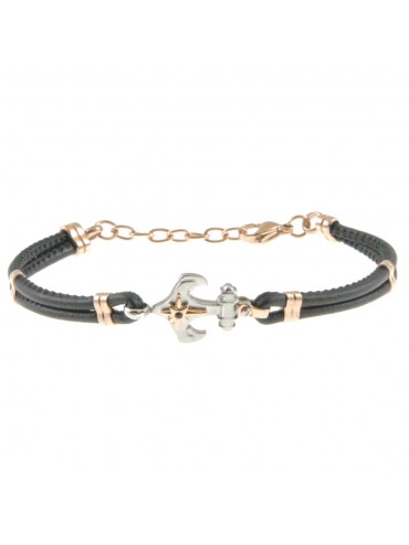 bracciale uomo ancora acciaio pelle bcc2773