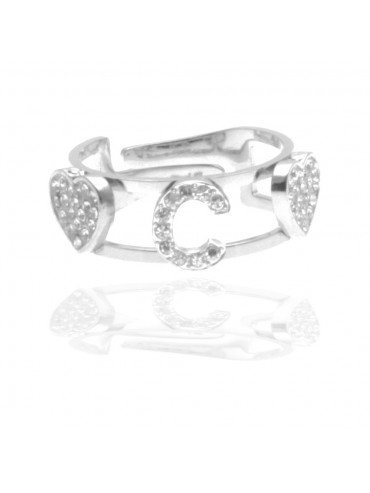 anello con inziale c in acciaio con strass all0074