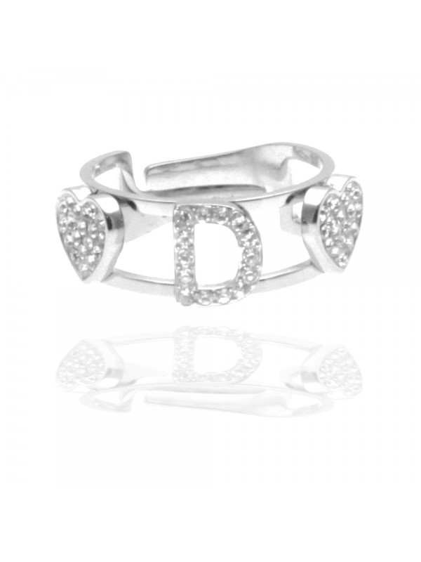 anello con inziale d in acciaio con strass all0075
