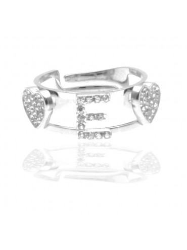 anello con inziale e in acciaio con strass all0076